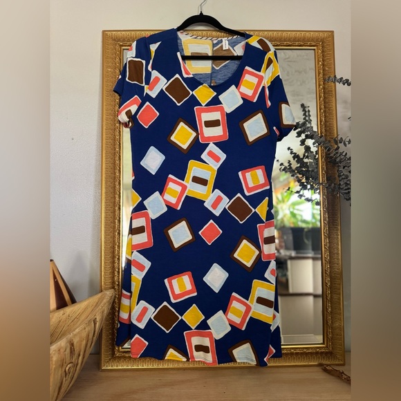 Geometric Patterned Blue Dress - Picture 1 of 5